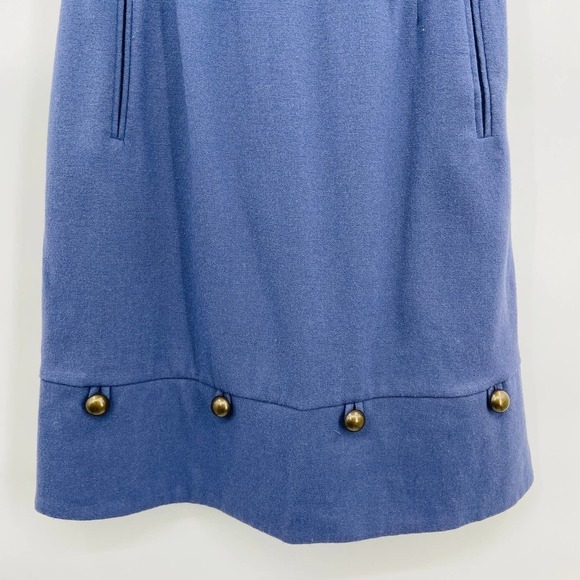 ANTHROPOLOGIE Moulinette Soeurs Wool Blue Gold Button Ruffle Sleeveless Dress 2 - Picture 4 of 7